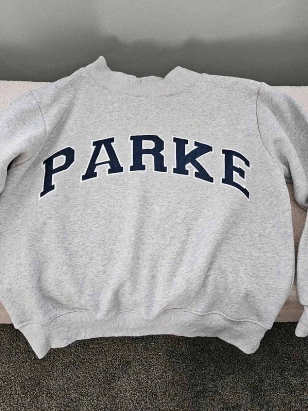 Parke Oversized Mock Neck Sweatshirt Heather Grey Navy Logo S/M
